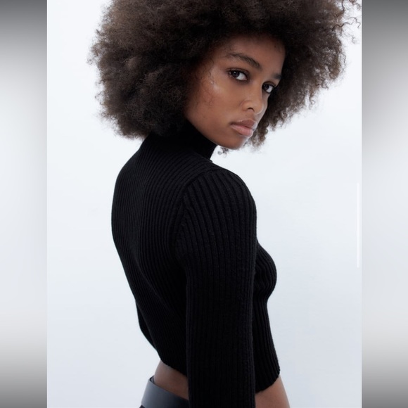NWT- Zara Black Cropped Sweater High Collar - Picture 4 of 11
